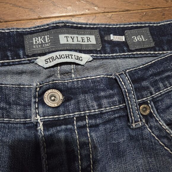 BKE Buckle Tyler Jeans Men 36L 36x36 Blue Straight Leg Denim Western Distressed - Picture 5 of 10